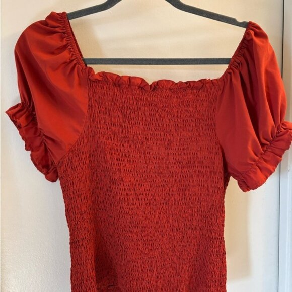Zenobia Scarlet Smocked Blouse with Puff Sleeves - Picture 4 of 4